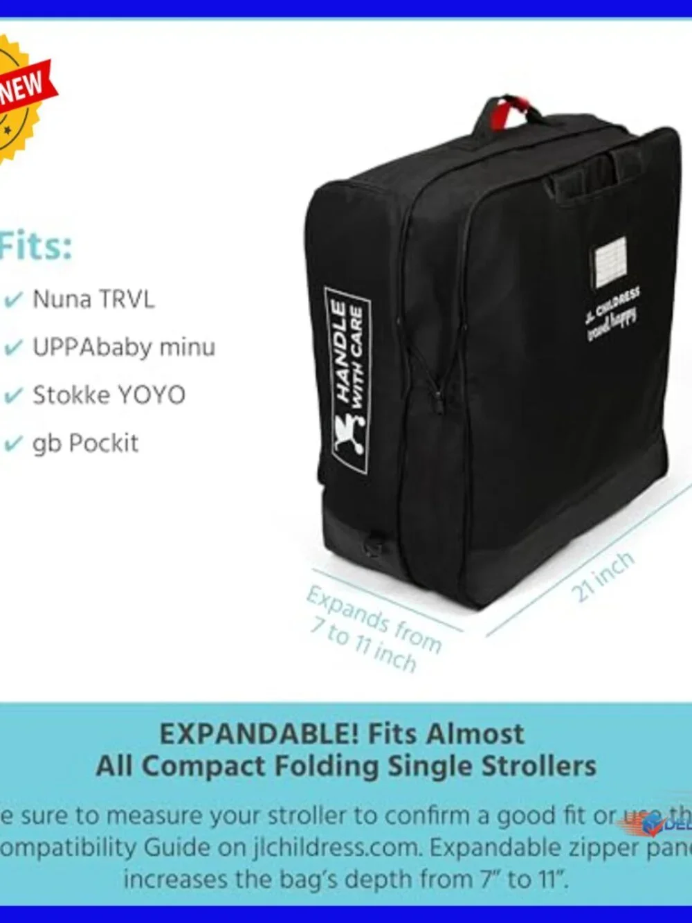 Padded Compact Stroller Travel Bag, AirTag Compatible, Backpack Straps